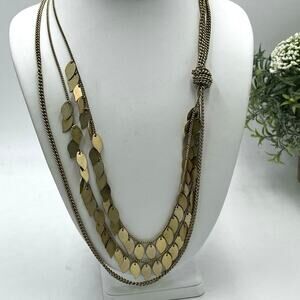 Kenneth‎ Cole Antique Gold Tone Layered Leaf Multi Strand Necklace